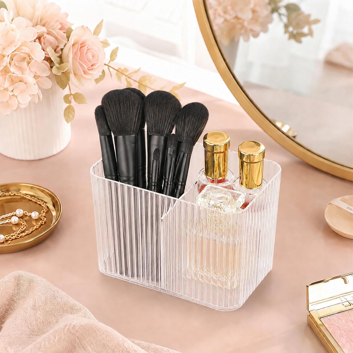 3 Slots Q Tip Holder for Bathroom, Clear Qtip Holder Dispenser
