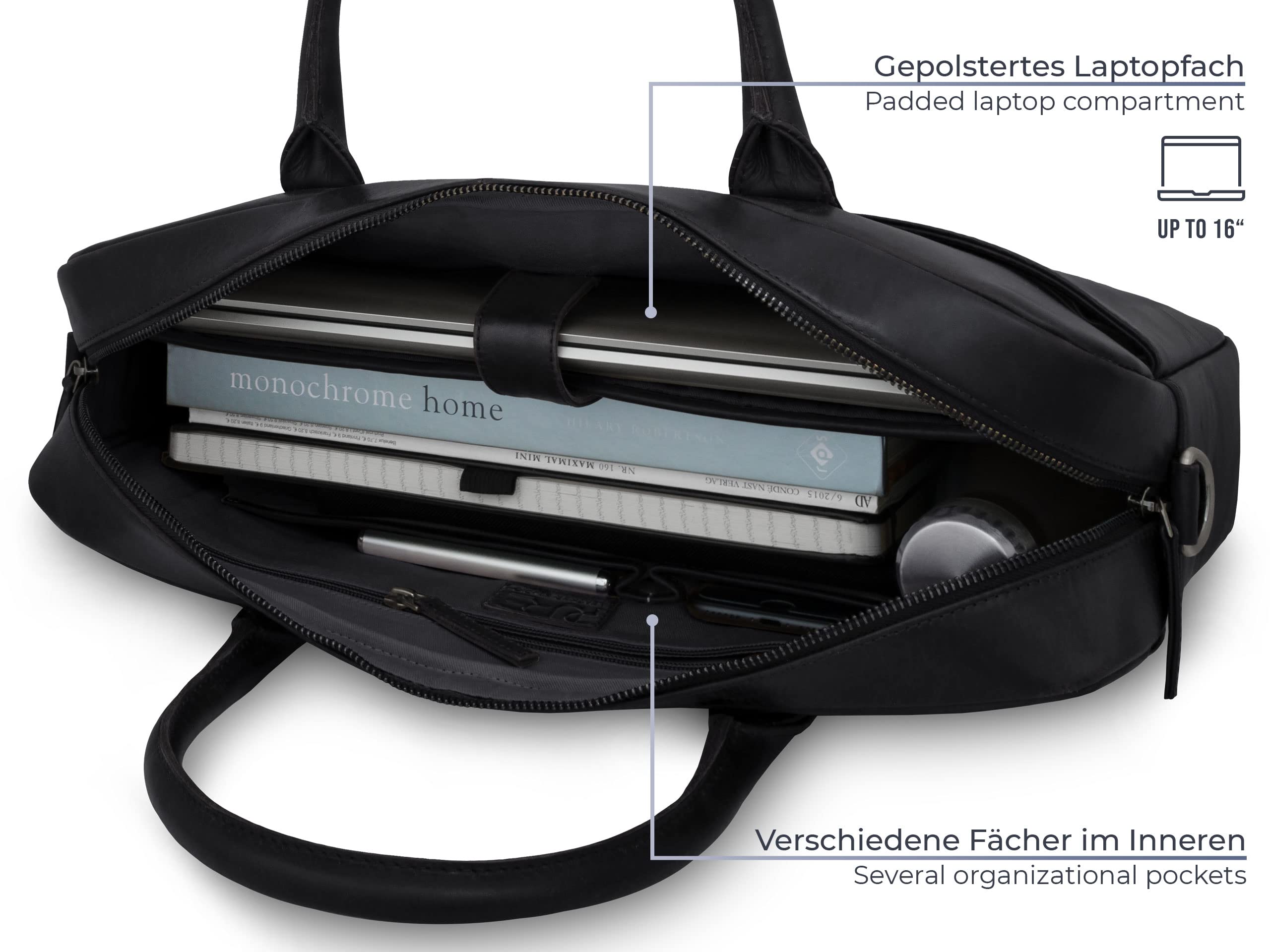 Torba na laptopa NAOS skórzana - aktówka na laptopa 15,6 cala I męska torba na ramię ze skóry I ręcznie wykonana skórzana torba brązowa
