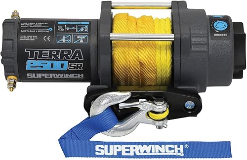 Superwinch 1125270 Terra 2500SR Powersports Winch 12V DC 2500lb/1133.99kg Tirador de una sola línea UTV/ATV con Hawse Fairlead, 3/16 pulgadas x 40