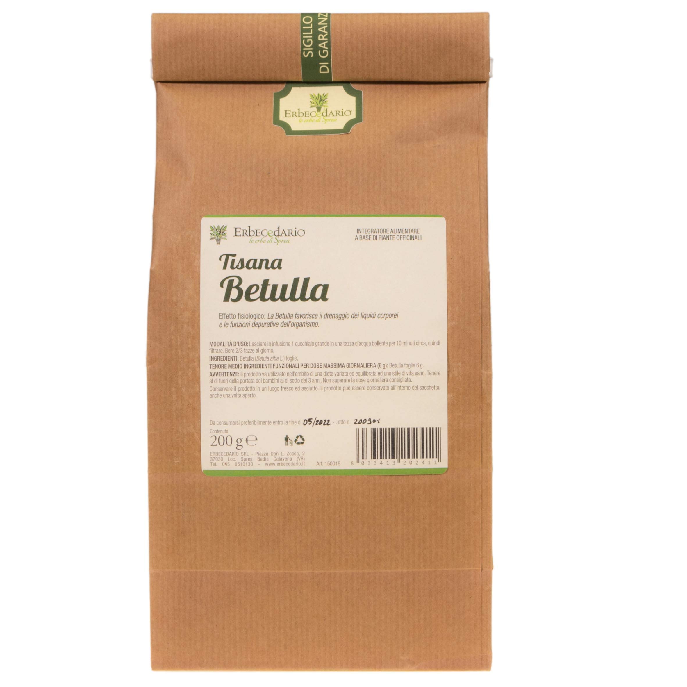 Erbecedario tisana drenante con betulla depurativa 200g