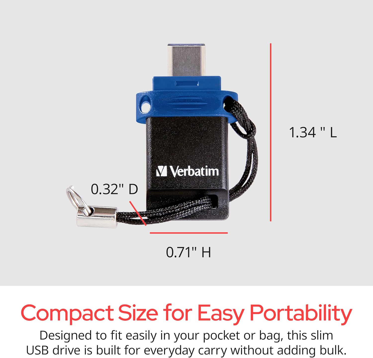 Verbatim Store 'n' Go Dual OTG USB Flash Drive dimensions