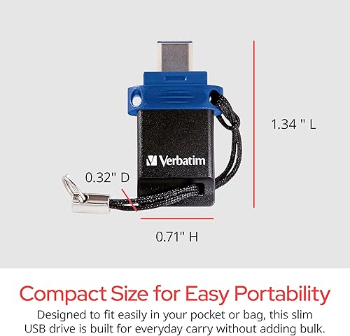 Miniatura 6 de Verbatim Unidad flash USB 3.2 Gen 1 Dual OTG Store 'n' Go de 32 GB para dispositivos USB-C, unidad de pulgar tipo C 2 en 1