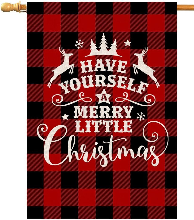 Buffalo Merry Little Christmas House Flag Vertical Double Sided Inch Red Black Plaids Yard Outdoor Decor 28 x 40 Inch (137286)