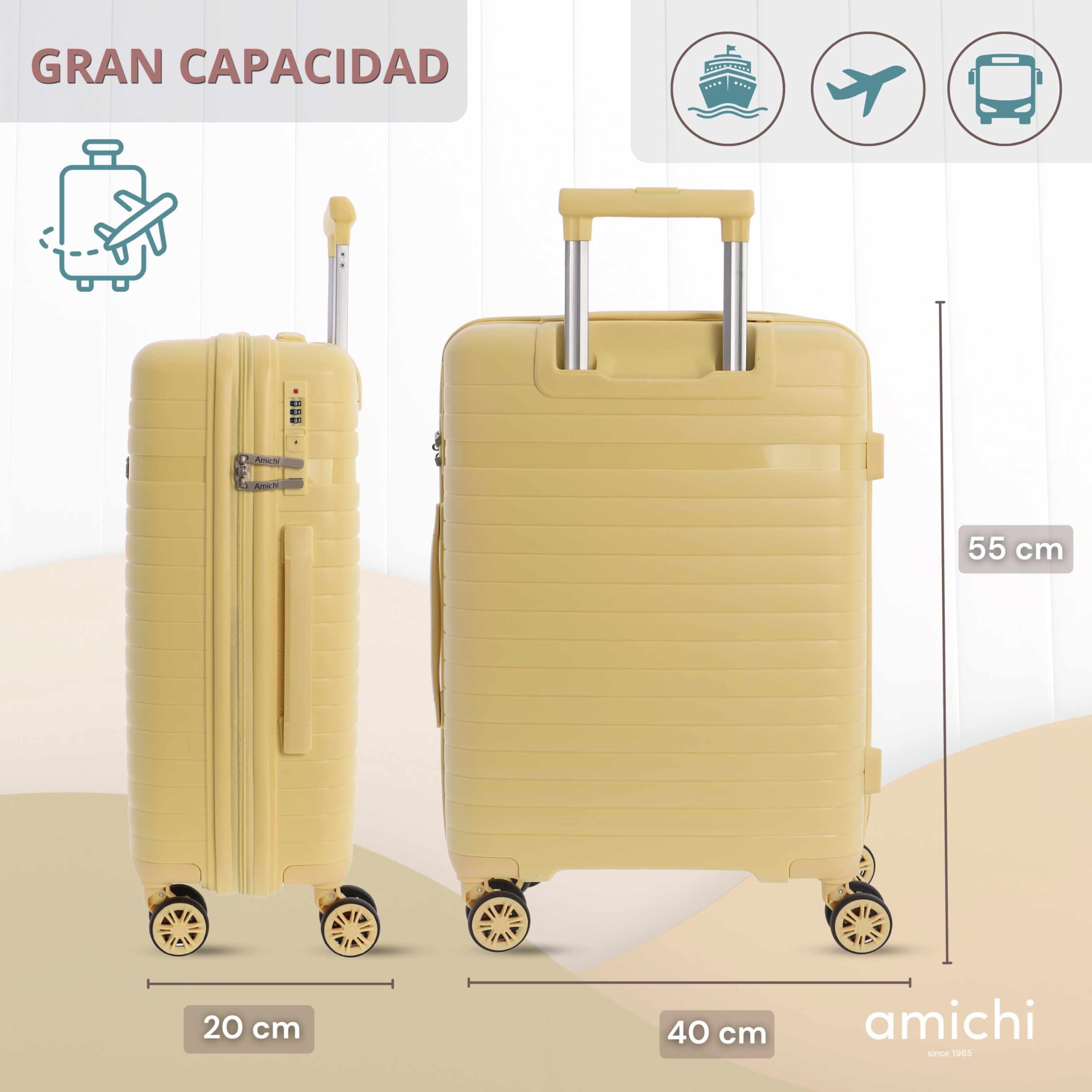 AMICHI - Maleta Cabina 55x40x20- Maletas de Viaje - Maletas de Viaje Cabina Apta para Ryannair- Trolley Equipaje para Avion Resistente con 4 Ruedas de 360º y candado TSA - 3