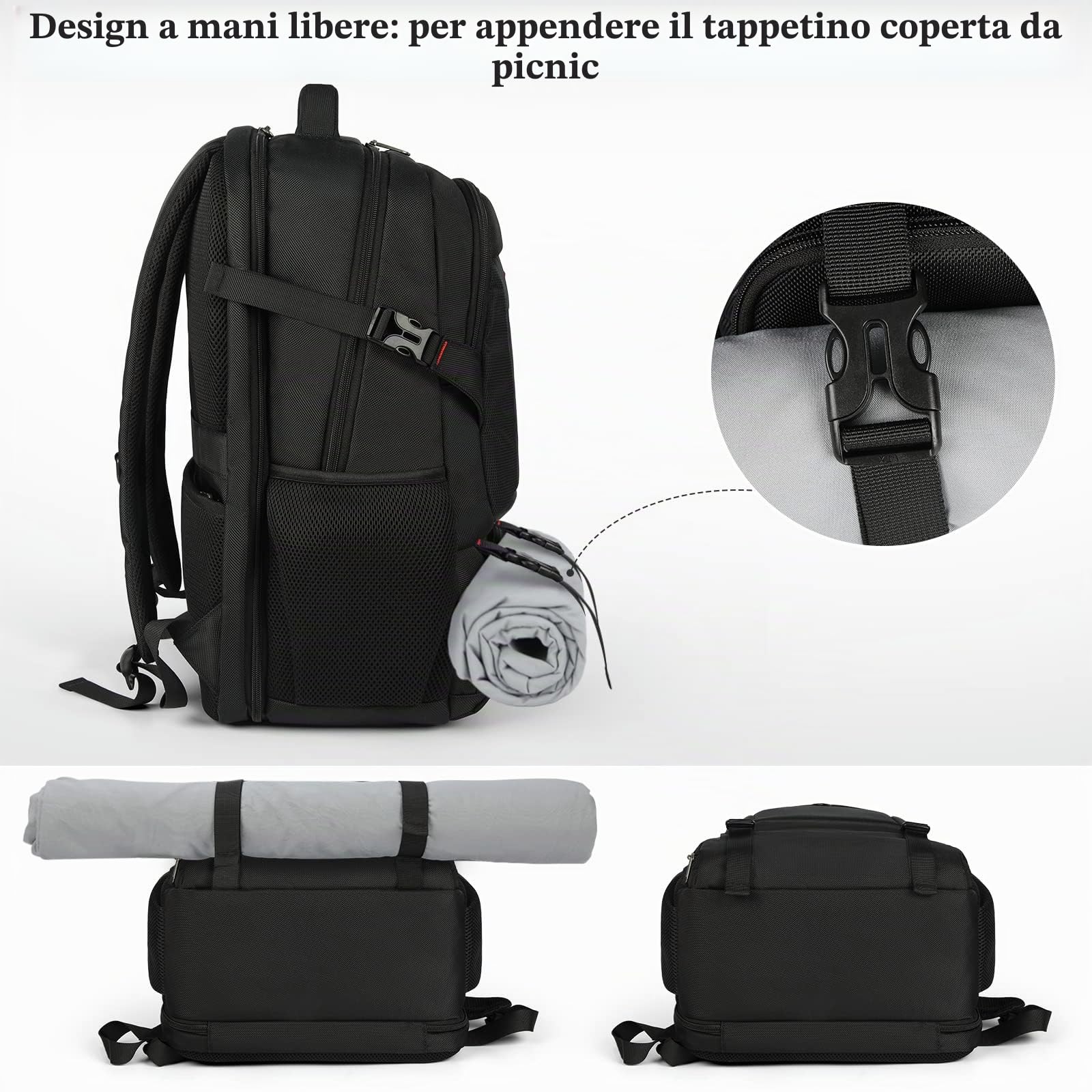 NEWHEY Zaino Uomo 17,3 Pollici con Scomparto Isolato per il Pranzo e Porta USB Zaino Termica Zaino da Viaggio Impermeabile Borsa Termica Porta Pranzo per Picnic Donna Lavoro Scuola Nero