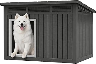 Fancyango Large Dog House with Removable Roof for Indoor & Outdoor Use - Big Dog House for Large Medium Dogs(42.8" L x 33" W x 31.5" H) Deep Black