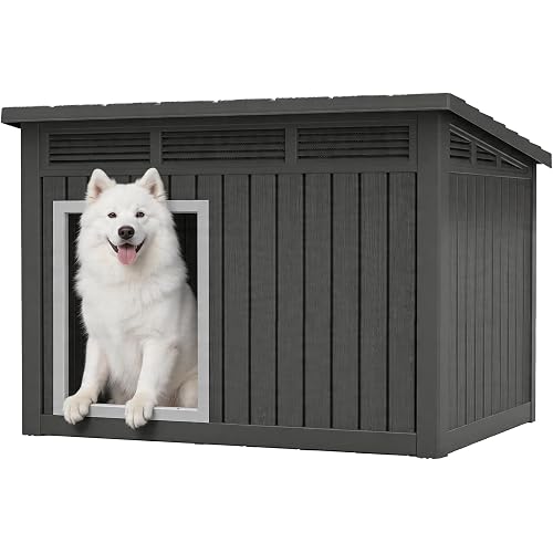 Fancyango Large Dog House with Removable Roof for Indoor & Outdoor Use - Big Dog House for Large Medium Dogs(42.8" L x 33" W x 31.5" H) Deep Black