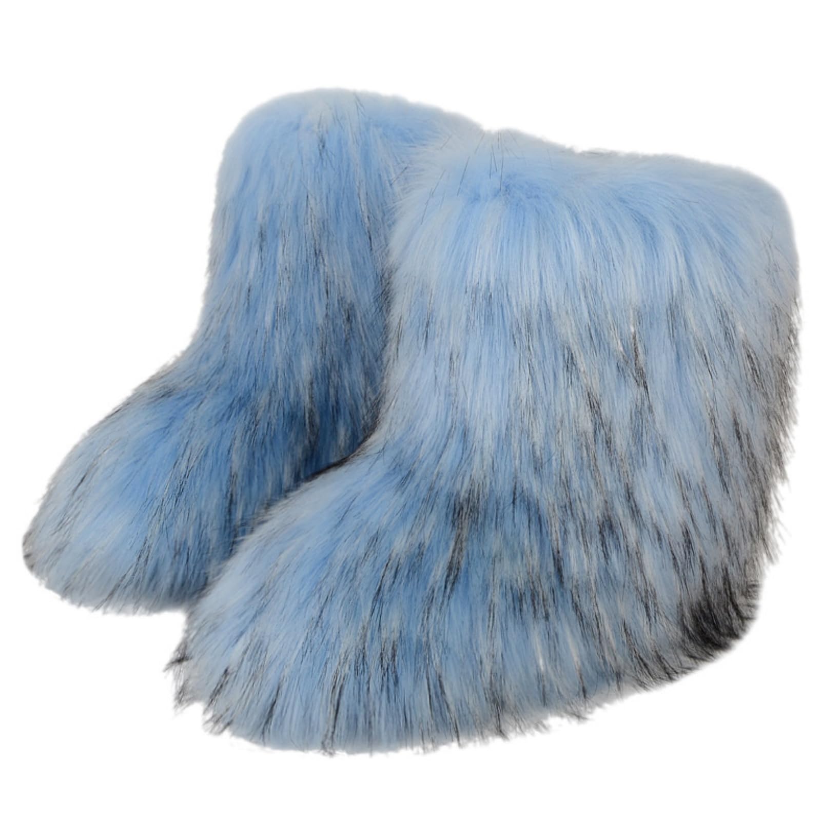 Womens Furry Faux Fur Boots Fuzzy Leg Warm Winter Boots Comfortable Outdoor Shoes Snow Boots Mid-Calf Boot for