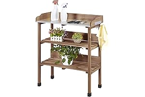 Yaheetech 4-Tier Wooden Plant Potting Table with Storage Shelf, Backyard Garden Work Station