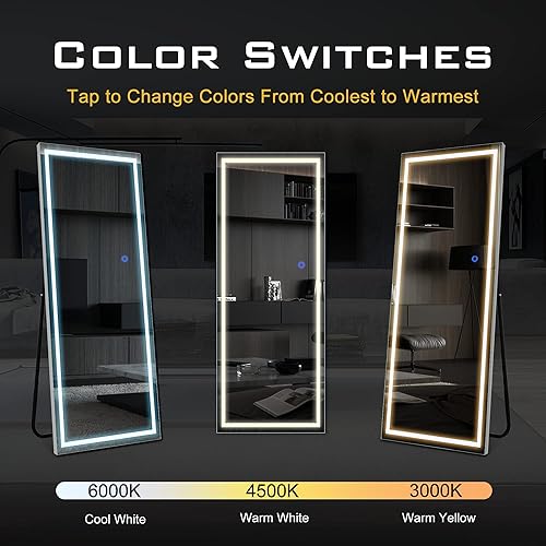 Miniatura 3 de NicBex Espejo de longitud completa de 63 x 20 pulgadas con luces LED espejo de pie independiente espejo montado en la pared ajuste de color