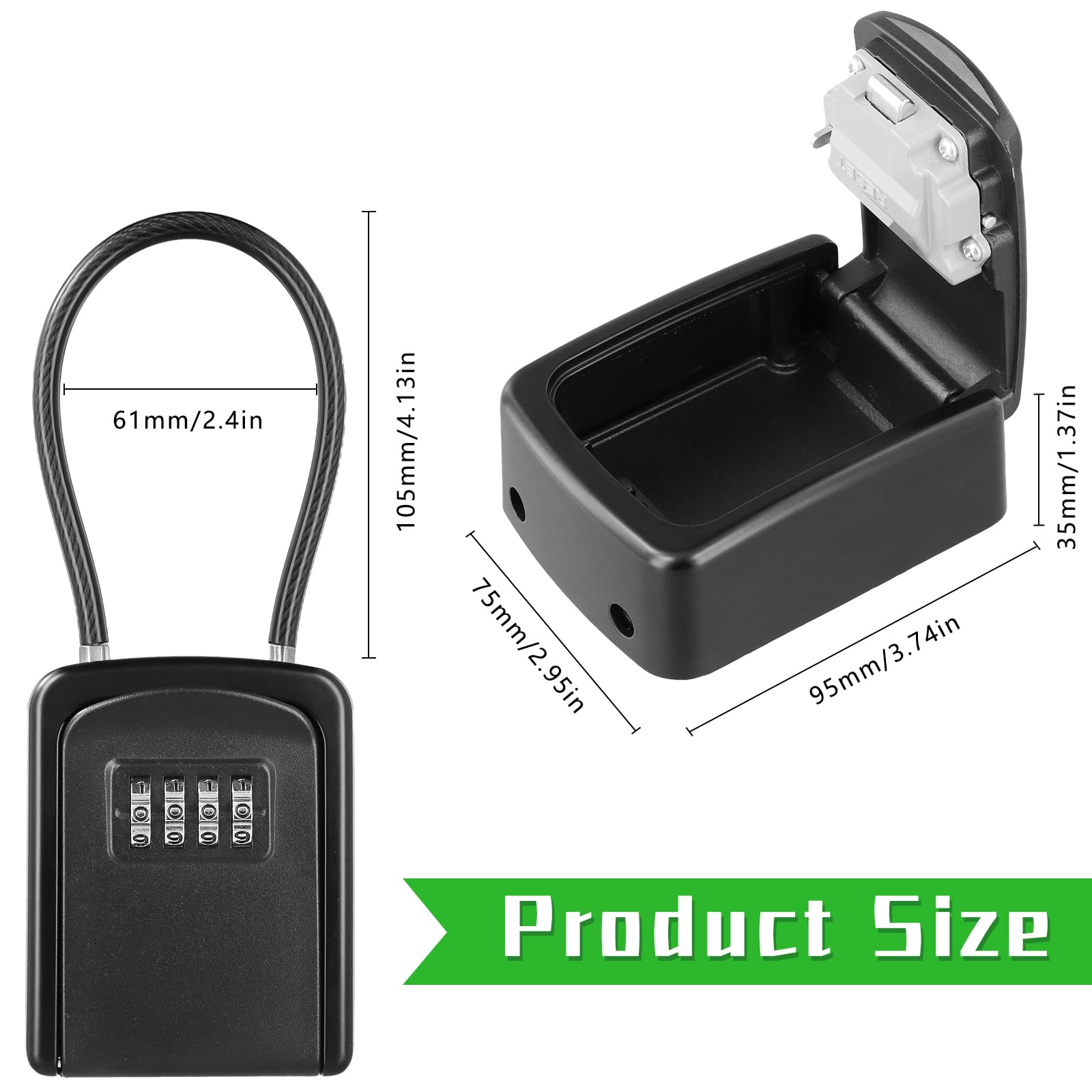 Caja de Seguridad para Llaves de 4 Dígitos Caja de Cerradura Impermeable para Exteriores de Pared con Asa para Garaje Oficina Escuela de Aleación de Aluminio