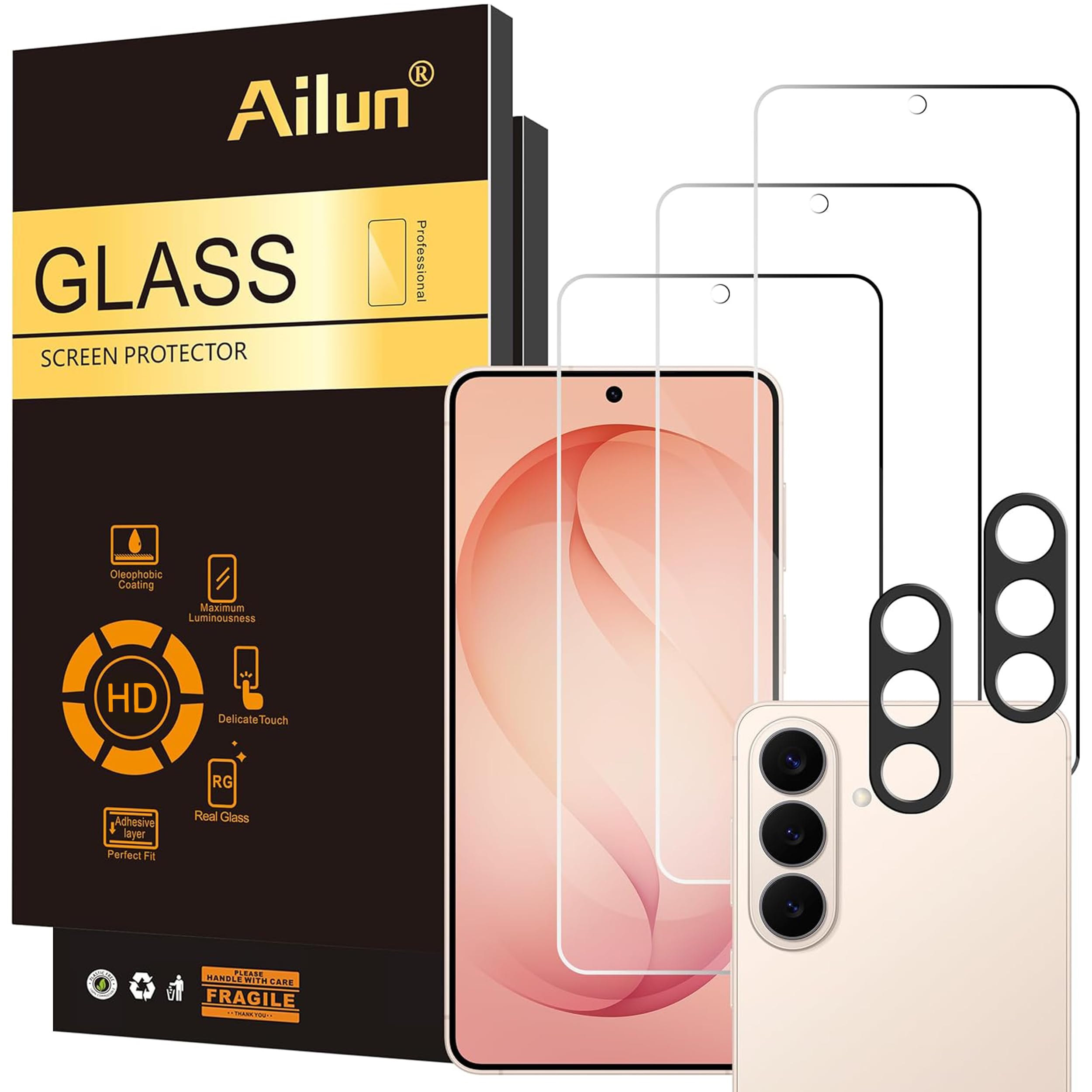 Ailun 3 Pack Screen Protector + 2 Pack Camera Lens Protector for Galaxy S26