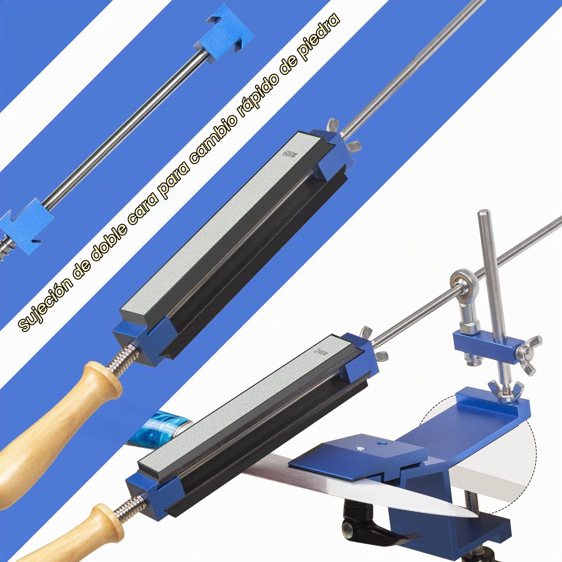 Afiladores de Cuchillos, CWOVRS Kit de Afilador de Cuchillos de Abrazadera Rápida Kit de Sistema de Afilado de Cuchillos de ángulo Fijo con Sistema de Sujeción Abrasivo para Pulido Fino, 6 diamantes