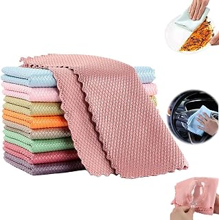Shiny Wipes Cleaning Cloths, Streak Free Miracle Cleaning Cloths, Reusable Washable Lint Free Fish Scale Cloth for Washing Glass, Mirrors, Dishes (Color : 10pcs, Size : 30 * 30cm)