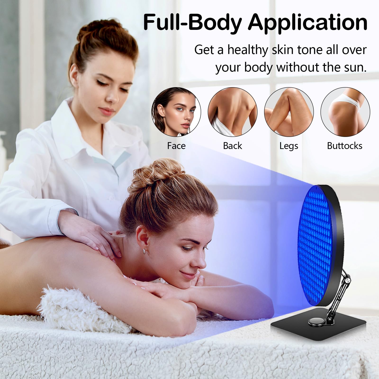 Bräunungslicht Solarium, Solarium für Zuhause 50W Tischplatte 460NM Bräunungslampe mit 250 Leds Blaues Licht Gesichtsbräunungslampe 360° Verstellbare Gesichtssolarium mit Zeitschaltuhr