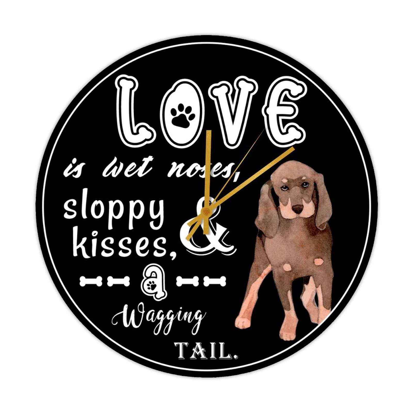 Horloge murale ronde en bois chien Love Is Wet Noses décoration cuisine salon 38 cm