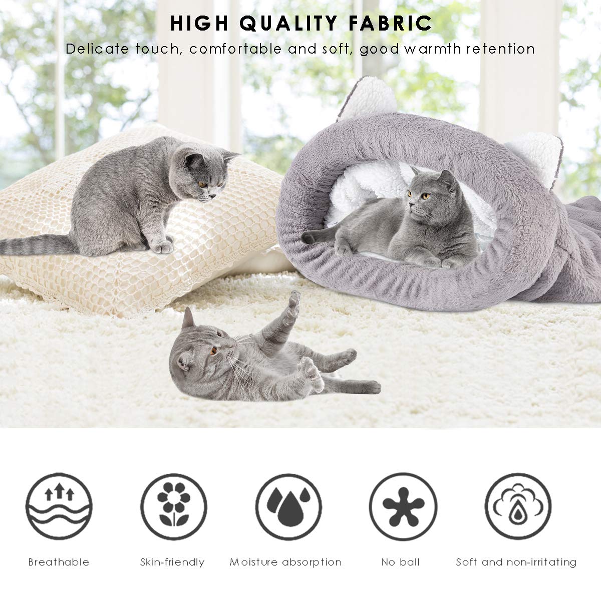 Gato Saco de Dormir Cama para Mascotas Gato Cálido Acogedor Cubierto Auto-Calentamiento Saco de Acurrucamiento Cueva Medio Cubierta para Gatos Cachorro