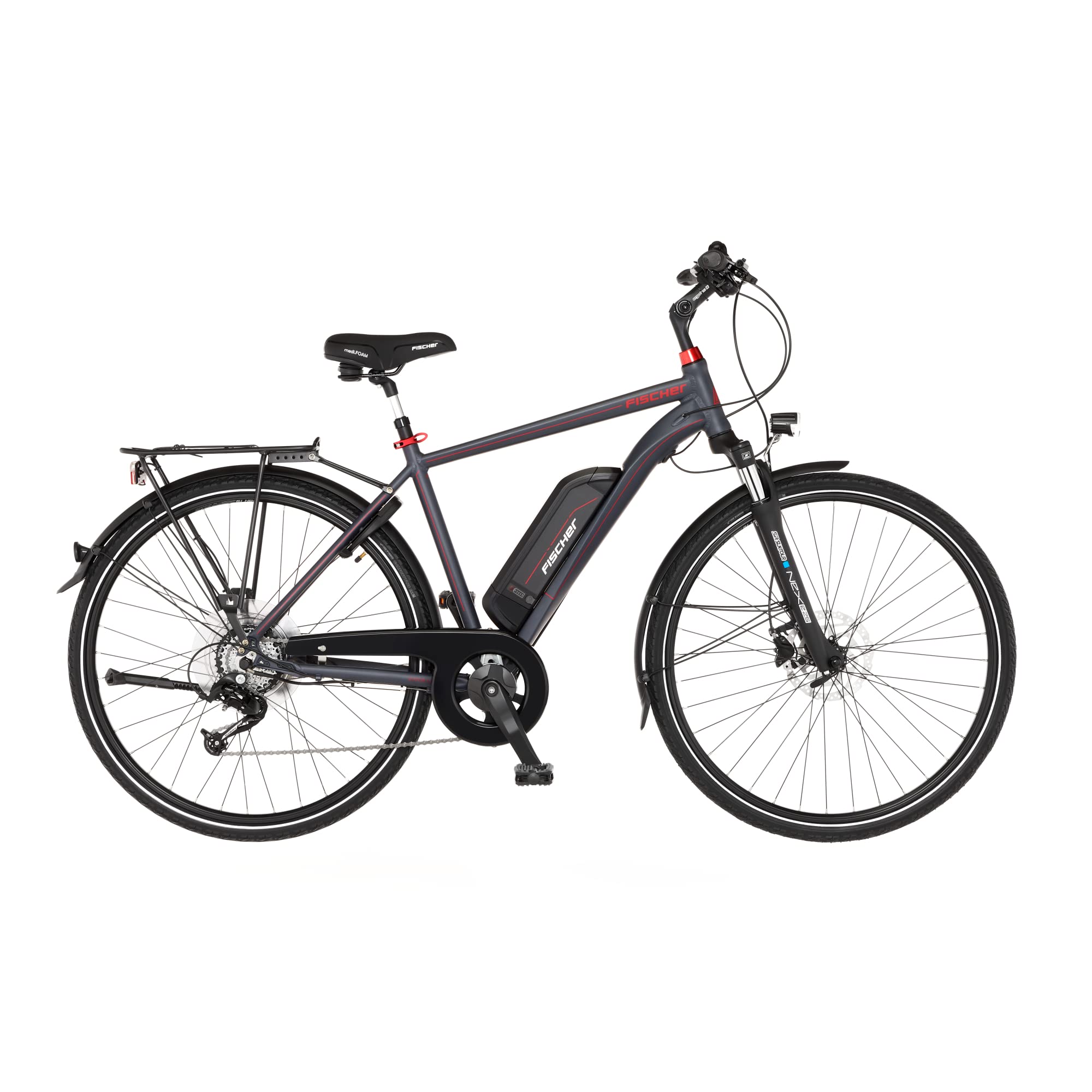 FISCHER E-Bike Trekking VIATOR 1.0, Electric Bicycle for Men and Women, RH 50 cm, Rear Motor 45 Nm, 48 V Battery, Anthracite Matt Sports & Outdoors