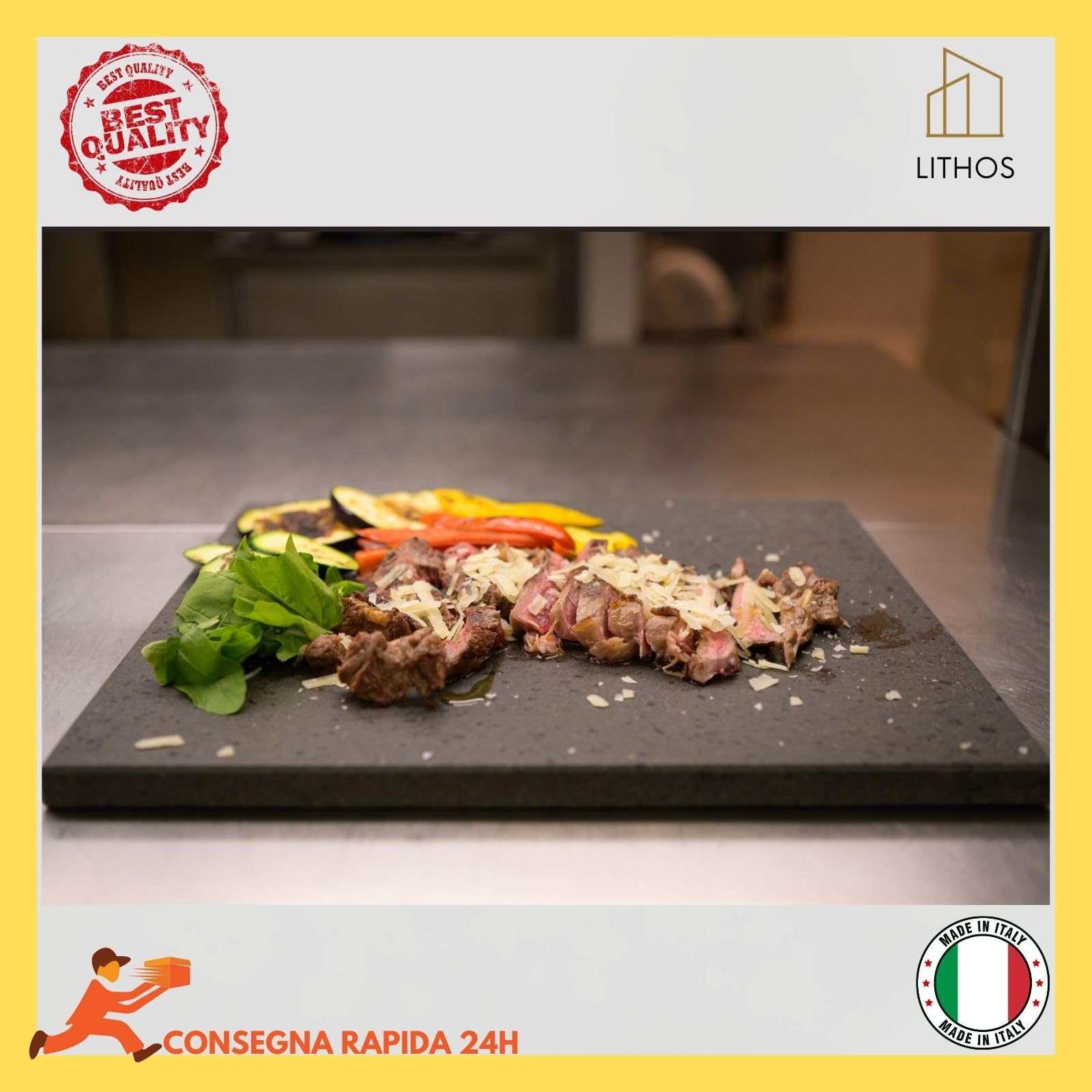 Plato de Piedra Volcánica Refractaria para Horno y Barbacoa, 39 x 35 cm, 2 cm de Grosor, Pulido Liso