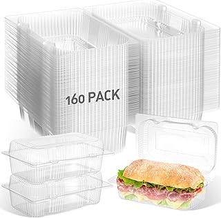 240 Pack Clear Hinged Food Containers 7.2 x 4.9 x 2.6 Inch Plastic Hinged Clamshell Take Out Containers Disposable Clear Dessert Box for Hoagie Salads Hamburger Fruit Cake Sandwiches