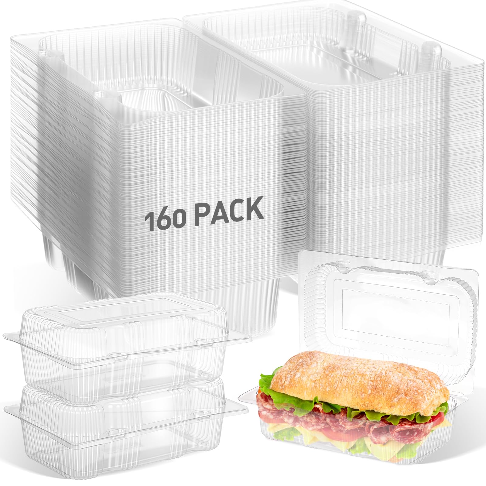 160 Pack Clear Hinged Food Containers 7.2×4.9×2.6 Inch Plastic