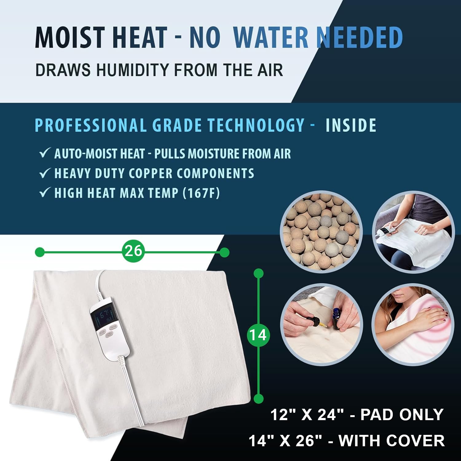 ThermoRelief - Cuscinetto riscaldante a umido con spegnimento automatico per crampi e mal di schiena, extra caldo, per terapia del calore digitale di grado medico (peso king size)