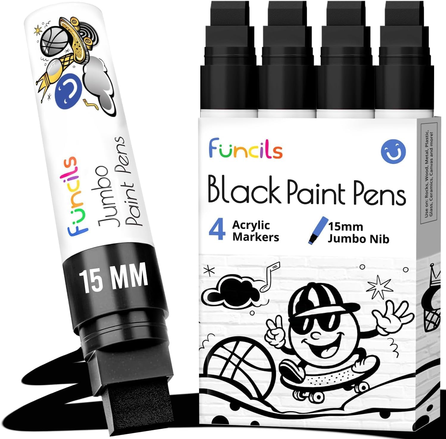 15mm Black Acrylic Pens and White Oil based Paint Pens Bundle image 2