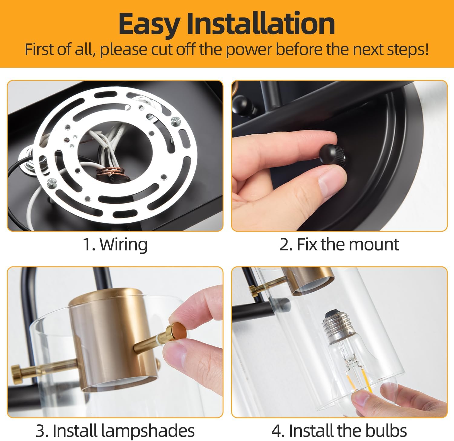 3 Light Bathroom Vanity Light, Black and Gold Bathroom Wall Light Fixtures with Clear Glass Shade, Modern Wall Sconces Wall Lamp over Mirror Kitchen Living Room Bedroom Hallway Cabinet