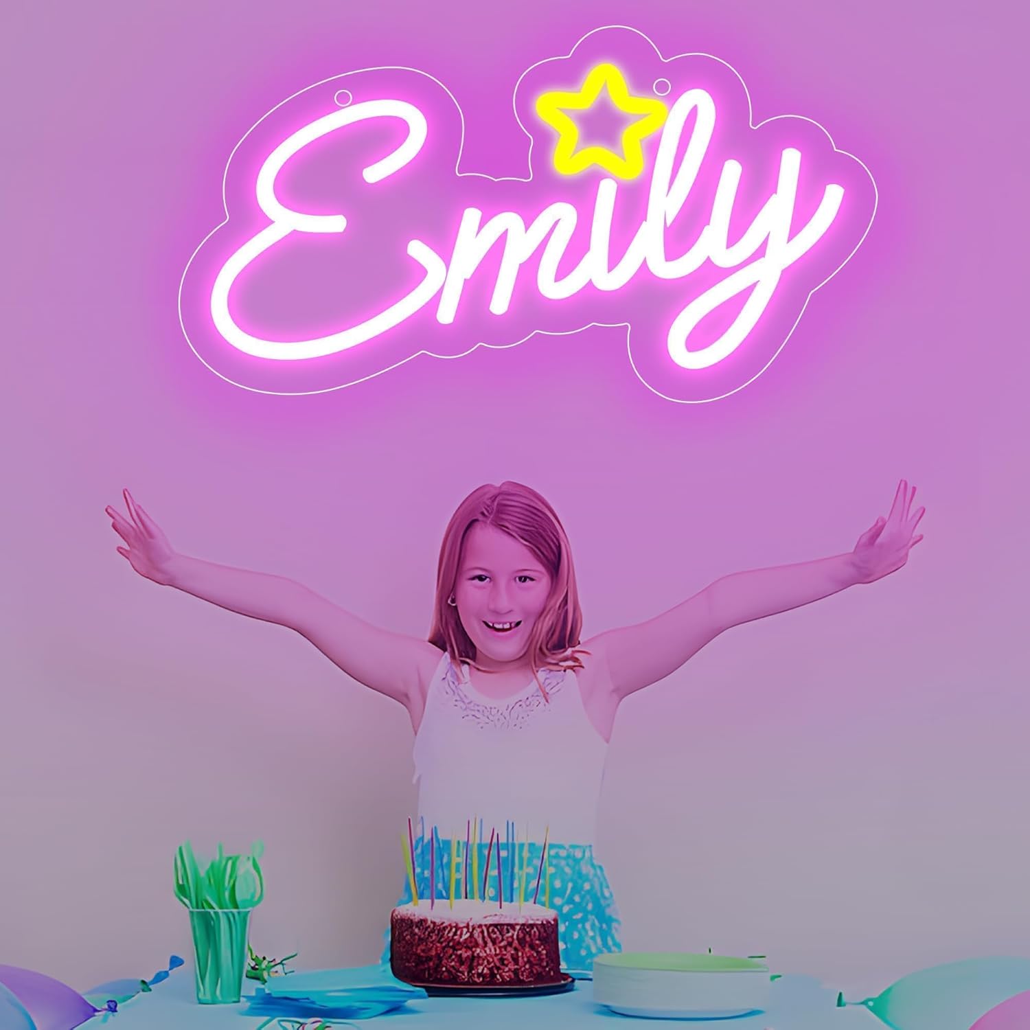 Emily Name Neon Sign for Wall Decor,LED Emily Name Neon Light for Kids Bedroom,Emily Birthday Party Decoration,Neon Sign Customizable forGirl,Birthday Name Decor,Size 12 * 6.9 inches(JTLD091)