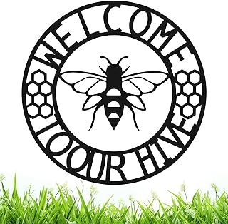 Tandefio Bee Hive Metal Wall Art Welcome to Our Hive Sign Rustic Farmhouse Decor Gardener Gift Wreaths Hanging Signs for Home Patio Lawn Garden Yard Decoration