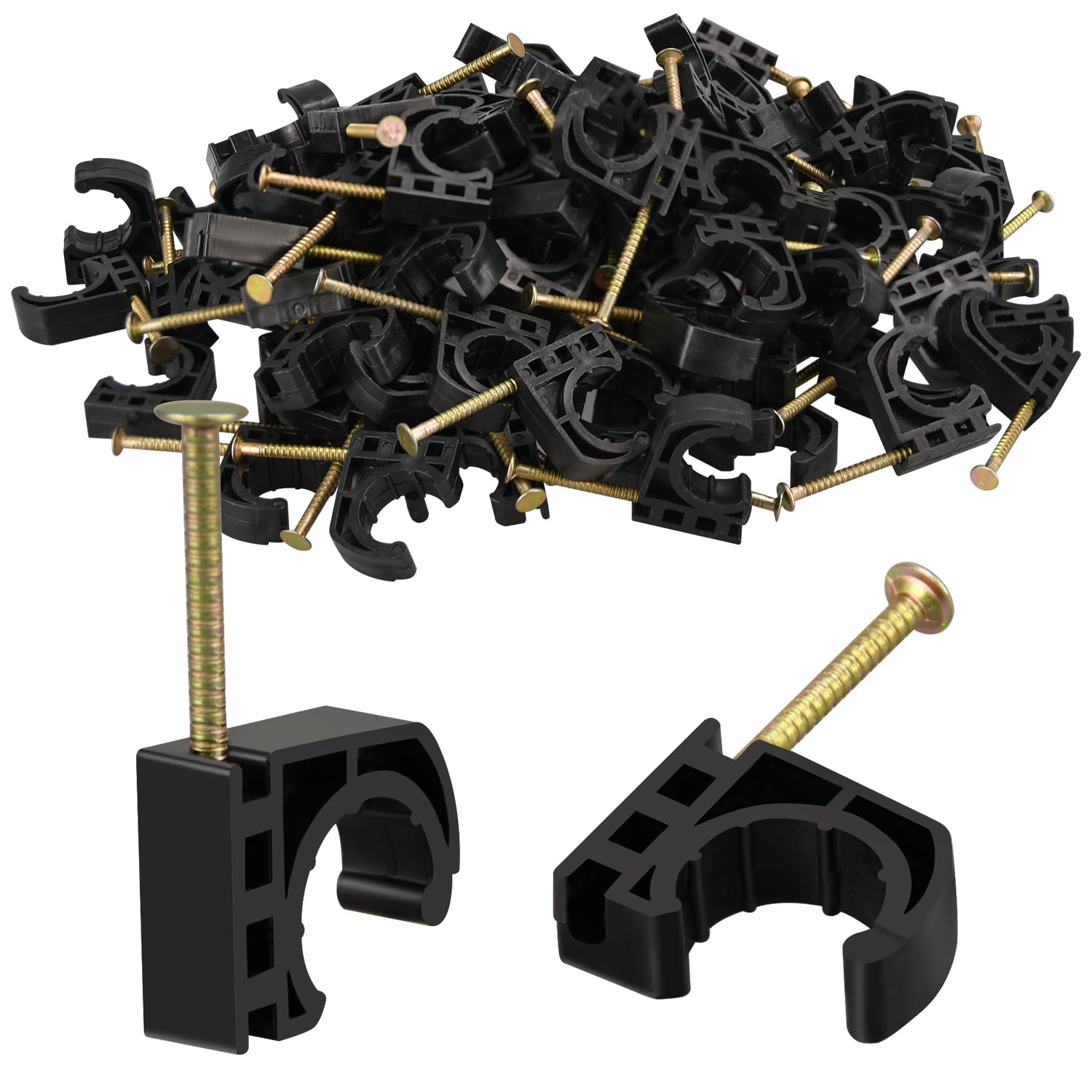 100 Pack 1/2" Half Clamps J-Hook with Nails Set