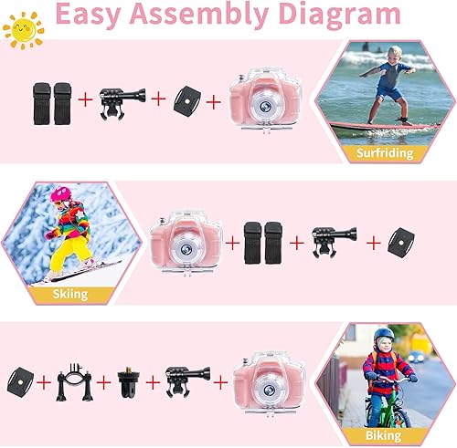 Miniatura 5 de Cámara digital impermeable para niños, cámara digital impermeable para niños, pantalla IPS de 2 pulgadas, 1080P HD, cámara de acción de video para