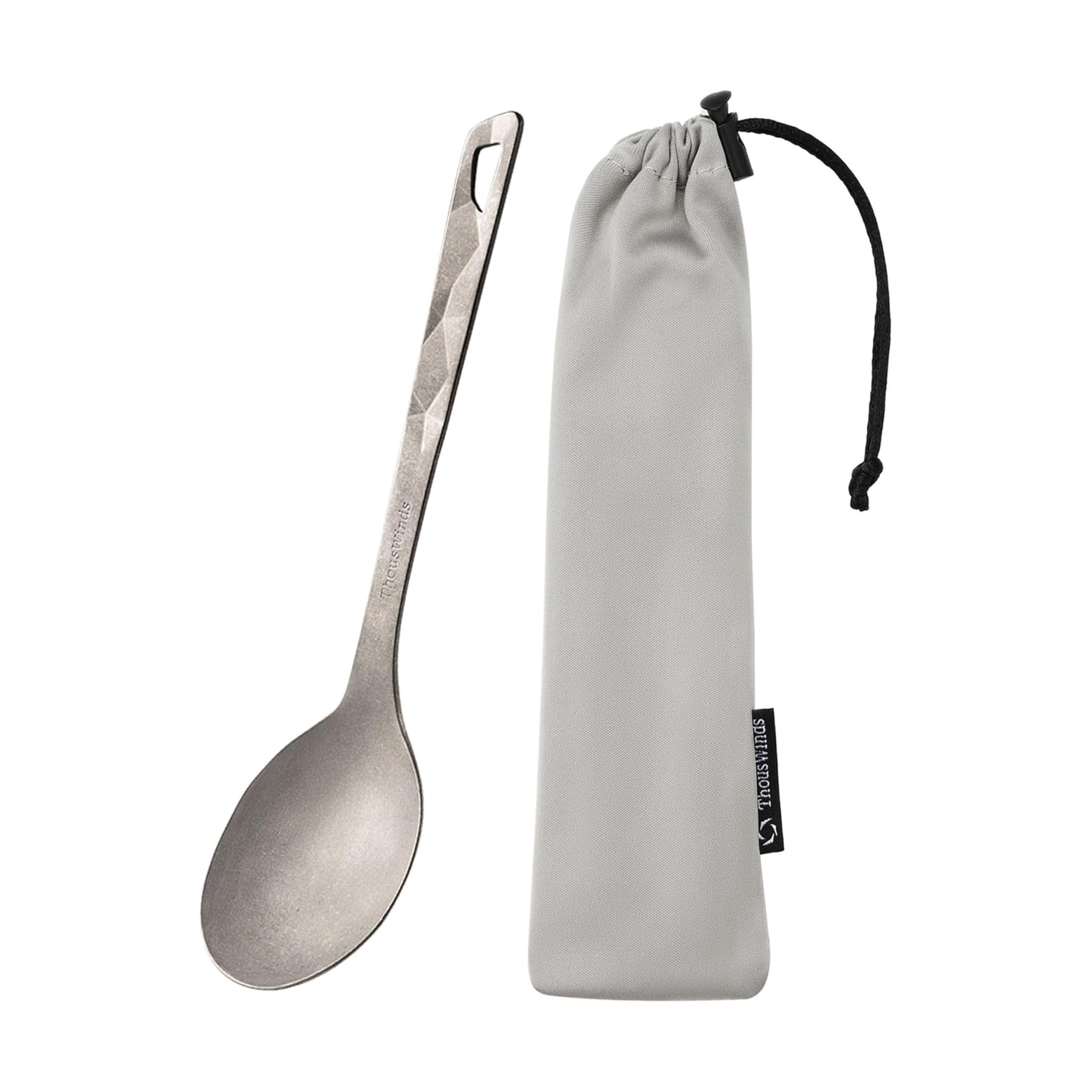 Thous Winds Titanium Spoon, Lightweight Portable Camping Spoon, Durable Reusable Flatware for Outdoor Backpacking Hiking Picnic Travel, with Storage Bag