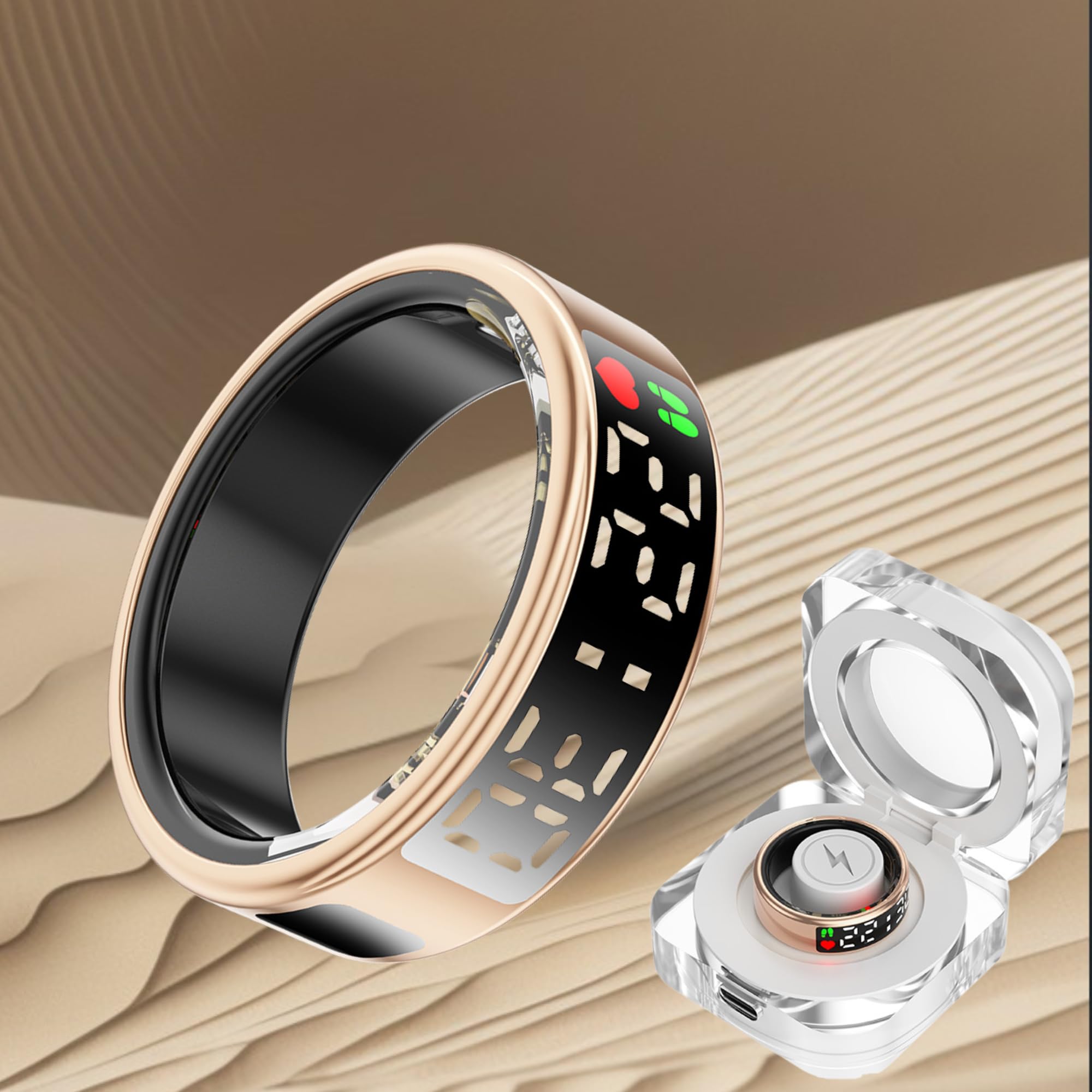 smartia - Anillo Inteligente con Pantalla Tactil, Smart Ring para Hombre y Mujer, Anillo Inteligente con Actividad Fitness y Control de Salud, Monitoriza tu Sueño, Incluye Puerto DE Carga (Oro, 9)