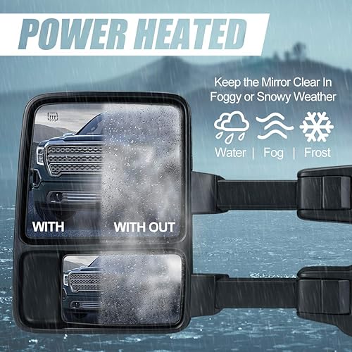 Miniatura 4 de Par de espejos de remolque laterales telescópicos con calefacción LED de potencia cromada compatibles con Ford Super Duty 08-16
