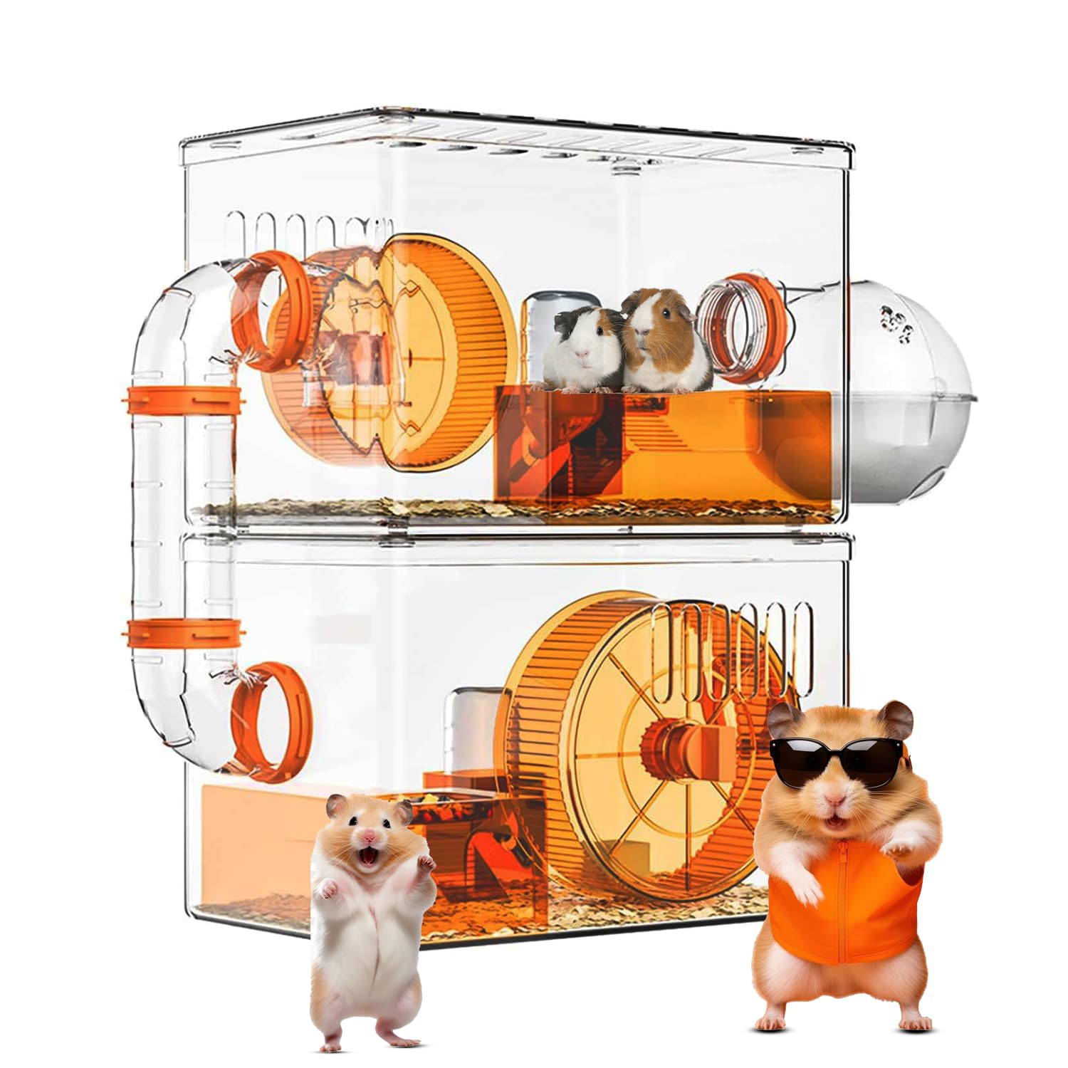 YellowCult Hamster Cage Chewproof 2 Floor, Guinea Pig Rat Rabbit Habitat (30 X 40 cm) Acrylic Front & Openable Top, Easy Clean Ventilated, Indoor Small Pet House with Food Bowl Bottle Running Wheels-image-44