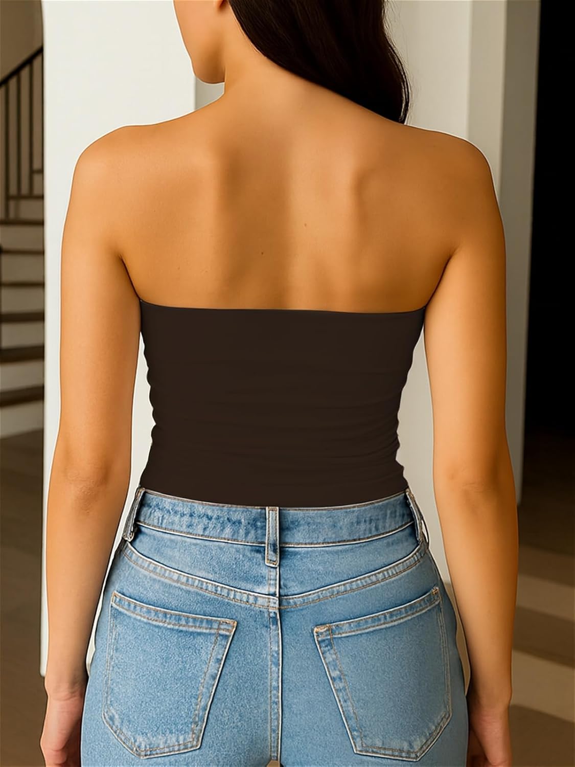ForeFair Women Strapless Tube Tops Double Lined Ruched Backless Bandeau Going Out Top Basic Tank Tops - Image 4