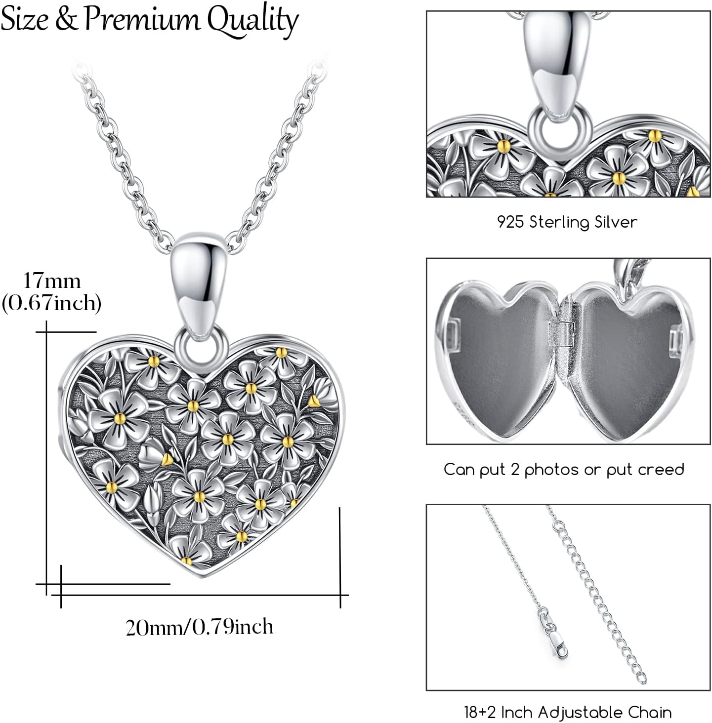 TUGHRA Mother's Day Gifts Gold Locket Necklaces for Women, 925 Sterling Silver Heart Photo Lockets Memorial Keepsake Jewelry Gift for Mom, Wife, Daughter
