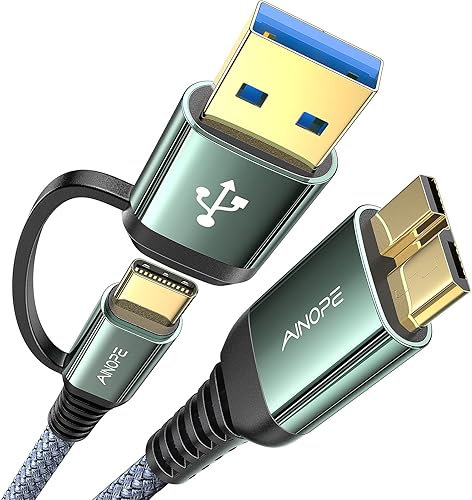 AINOPE Cable micro 3.0, nueva actualización Cable USB AC a Micro B de 3.3 pies trenzado de nailon, cable de disco duro externo tipo AC macho a Micro