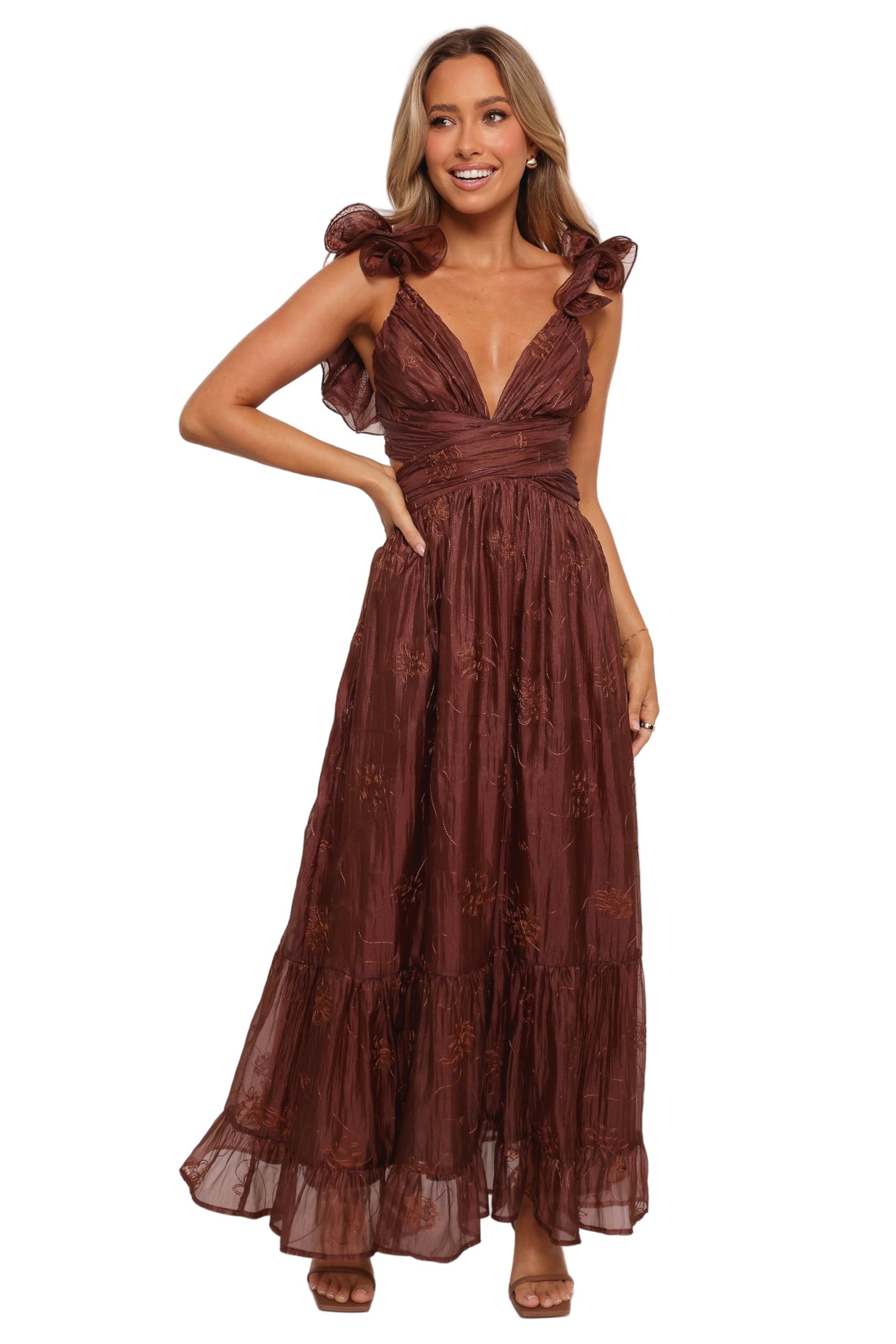 Petal Pup Womens Harmony Maxi Dress-Brown Floral