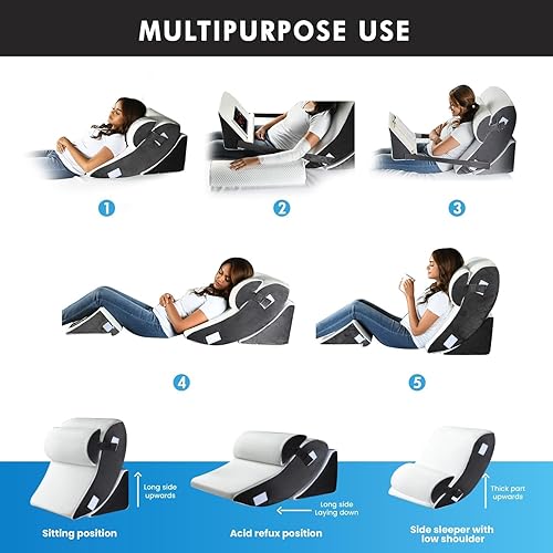 Miniatura 3 de Gleur Almohada de cuña para cama después de la cirugía, almohada de espuma viscoelástica para sentarse, inclinación ajustable para todos los que