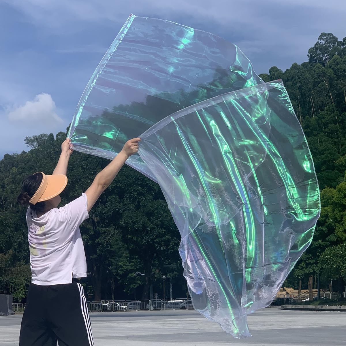 LifeWorld 55" semicircle Worship Angel Wing Flags, Transparent Praise Flag, Semicircle Banner with Fold Rod 2 Pieces Light Purple