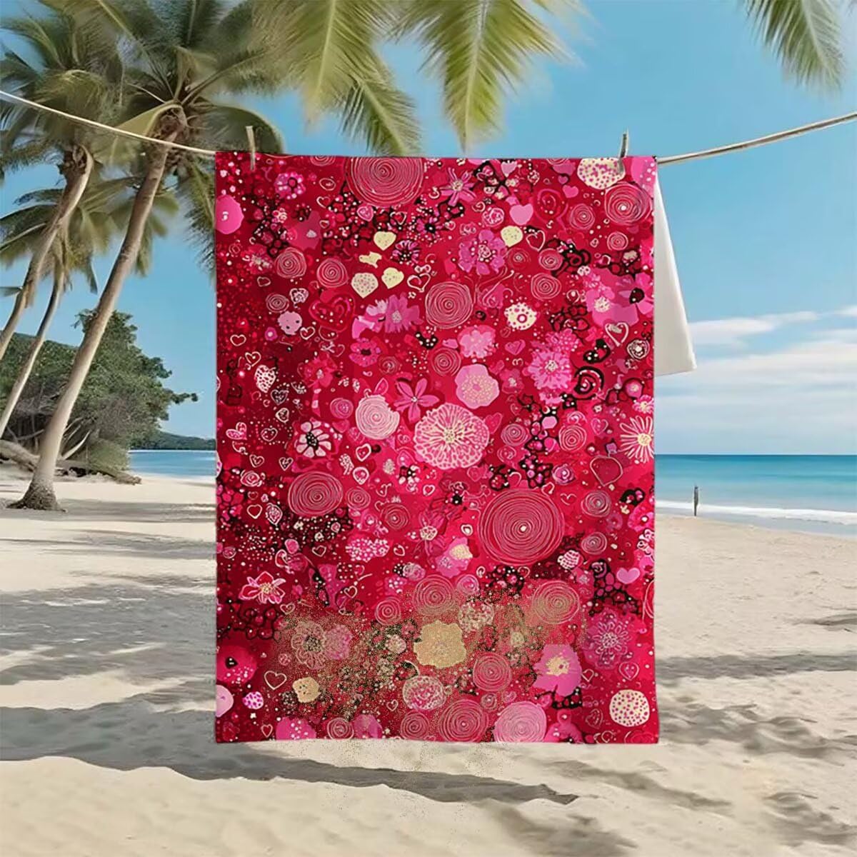 Telo Mare XXL 220x100cm/35x70cm, 2 Set Telo Mare Microfibra Rosso Asciugamano Palestra Uomo, Antisabbia, Leggero, Asciugatura Rapida, Teli da Spiaggia Grandi Accessori per Camping Natation Yoga K-3