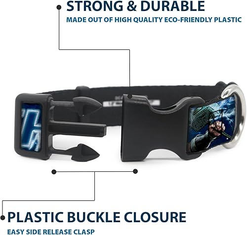 Miniatura 4 de Collar de perro Clip de plástico Avengers Thor Hammer Action Pose Galaxy Blues Blanco 15 a 26 pulgadas 1.0 pulgadas de ancho