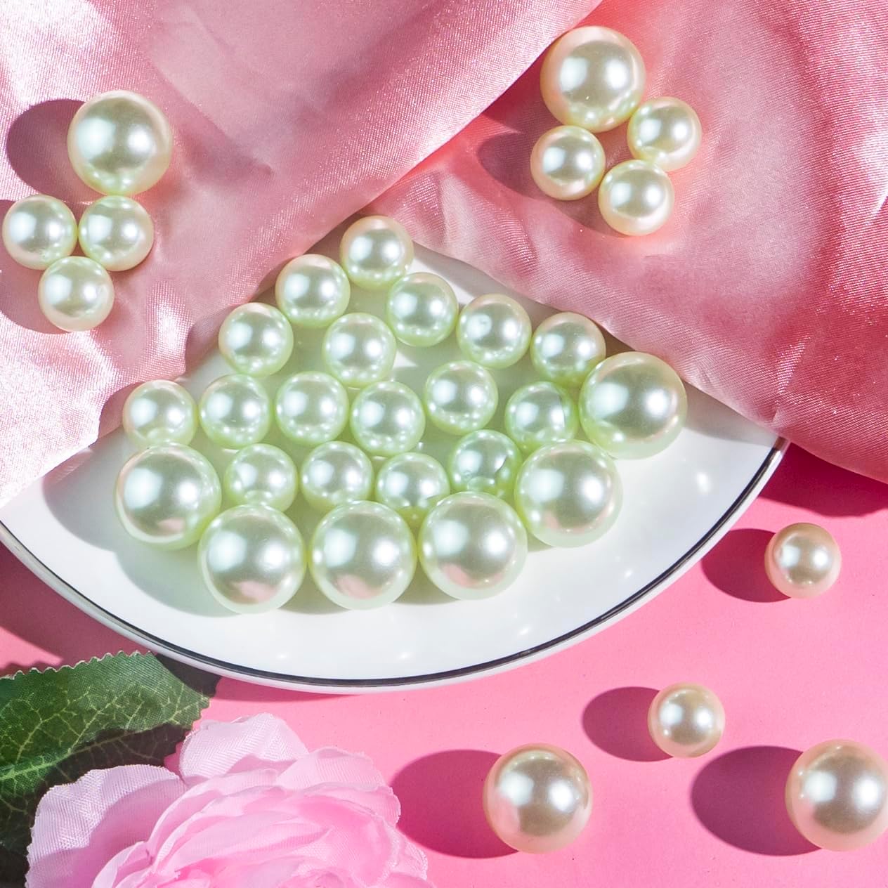 200個 ライトグリーン花瓶フィラー パールビーズ センターピース花瓶用 穴なし フェイクポリッシュパール フローティングキャンドル