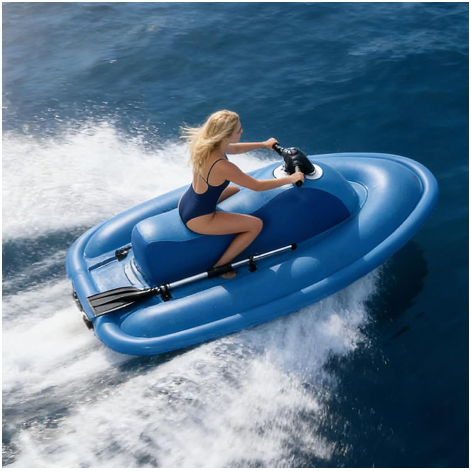 Eastnmythet Summer Electric Motor Boat Jet Ski Inflatable Foldable Boat with Underwater Scooter, 3~9km/h, 150kg~220kg Capacity, for 1~2 Person 500W 16000mAh