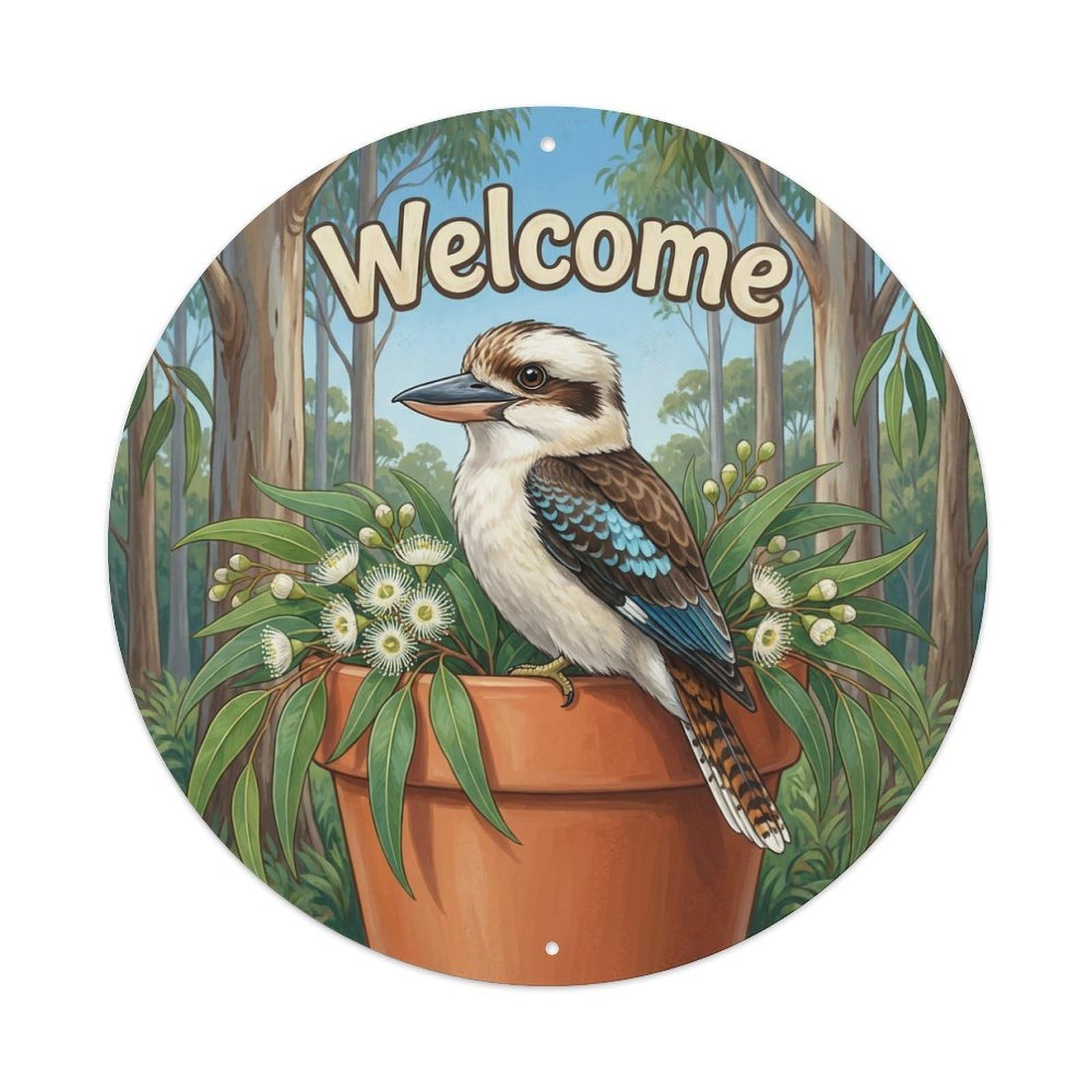 Welcome Kookaburra Gum Tree Metal Tin Sign