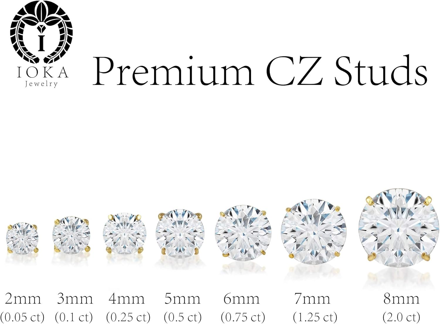 14K Gold Round Solitaire Cubic Zirconia CZ Stud Earrings in Yellow OR White 0.1-2.0 carat - Image 2