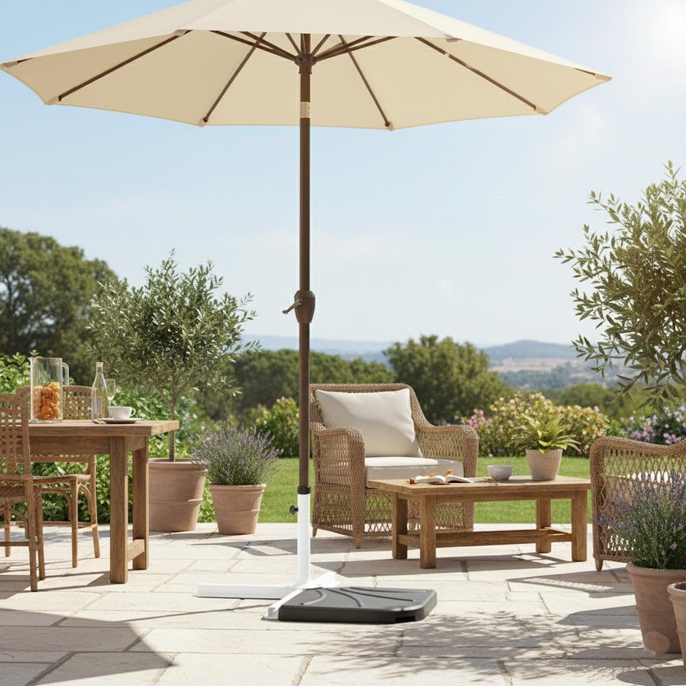 LOLAhome Base pie de Parasol | De 90x90x55cm con Tubo de Acero | para parasoles de Tubo máximo de Ø 48 mm | Pintura Resina epoxi Anticorrosión | para Exterior, jardín (Blanco)