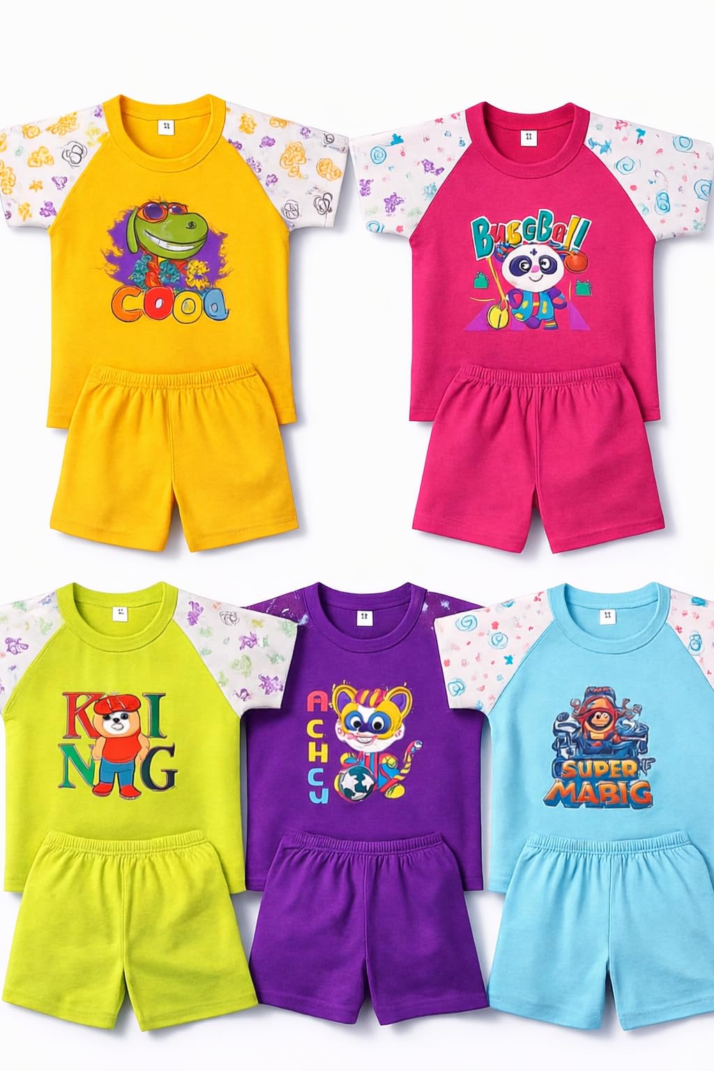 Kids Raglan Sleeve T-Shirt and Shorts Set, Cartoon Character Print, 100% Cotton, Multi-Color, 2-Piece, Ages 3-60 Months-image-30